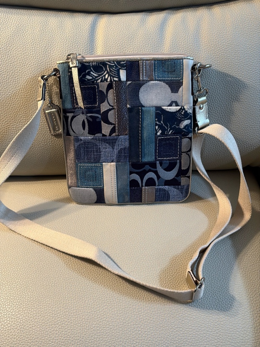 Coach Patchwork Crossbody Bag in Navy denim and Cream - Picture 5 of 8